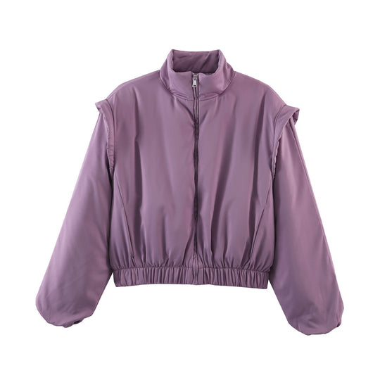 Damen Gepolsterte Cropped-Bomberjacke mit Stehkragen und elastischem Saum Shop Nory