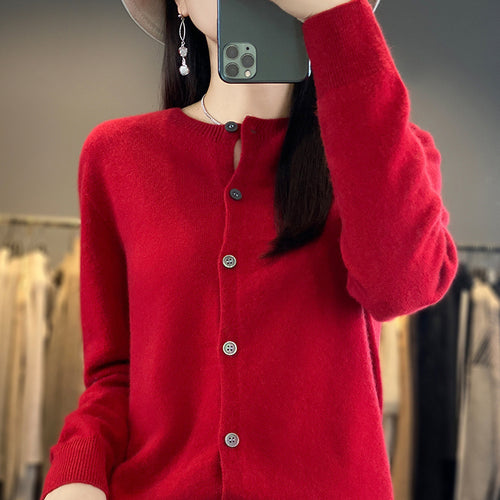 Damen Leichter Feinstrick-Cardigan mit Kaschmir‑Optik, Rundhalsausschnitt und verdeckter Knopfleiste Shop Nory