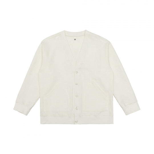 Unisex Oversize Waffelstrick-Cardigan mit V-Ausschnitt, Knopfleiste und aufgesetzten Taschen Shop Nory