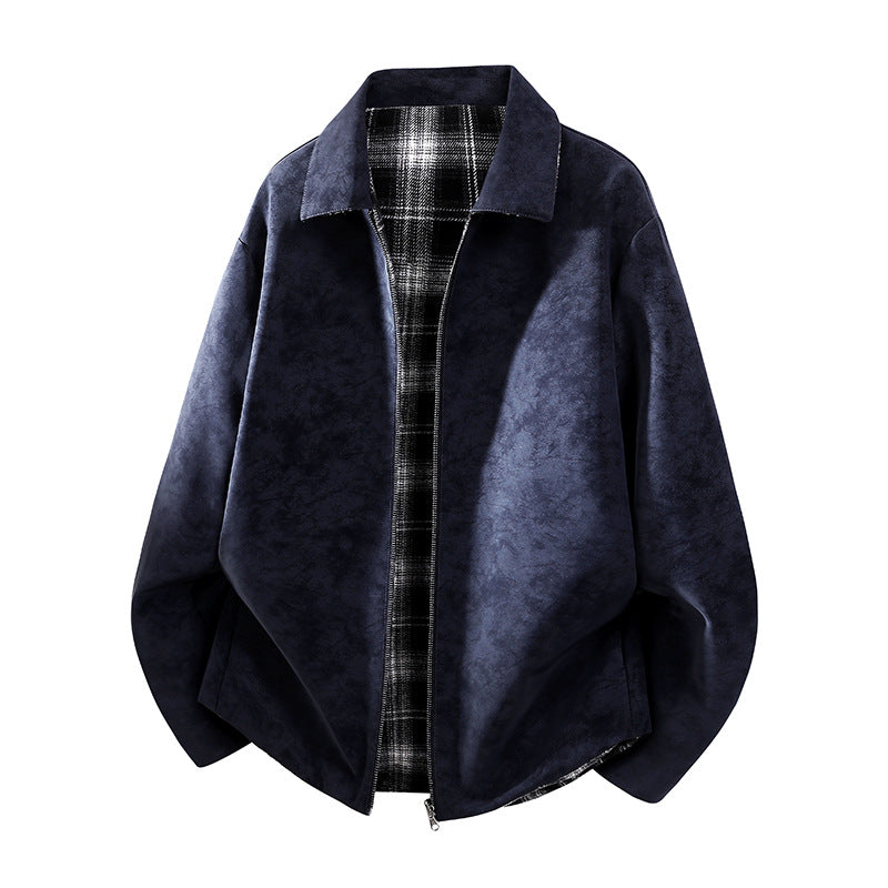 Herren Oversize Hemdjacke im Wildleder-Look mit karierter Flanell-Innenfütterung Shop Nory