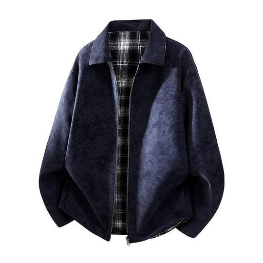 Herren Oversize Hemdjacke im Wildleder-Look mit karierter Flanell-Innenfütterung Shop Nory