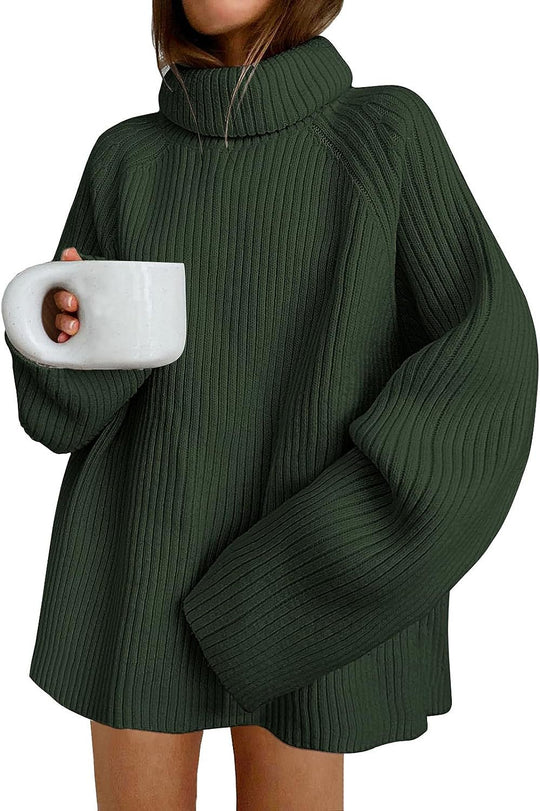 Damen Oversize Pulloverkleid aus Rippstrick mit hohem Rollkragen und voluminösen Ärmeln Shop Nory