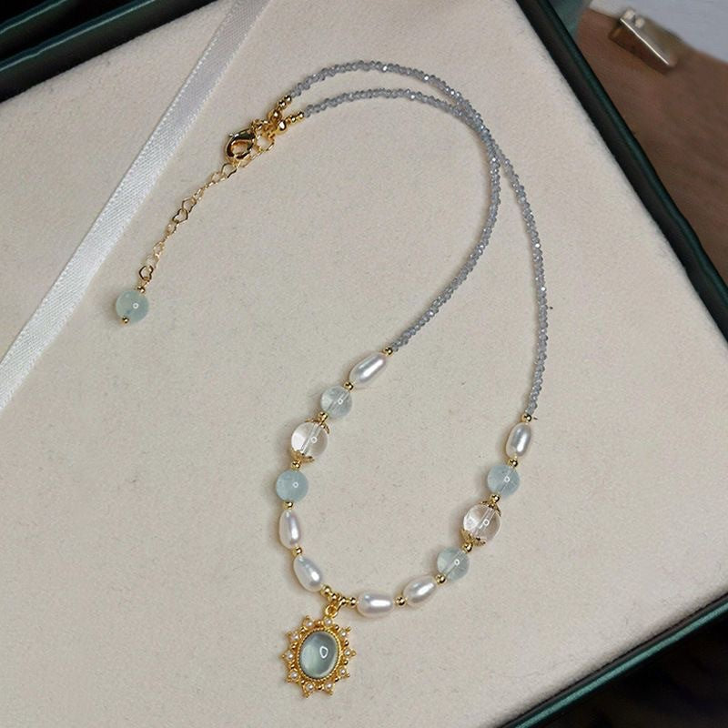 Damen Halskette mit kunstvollen Edelstein-Elementen und auffälligem Anhänger Shop Nory