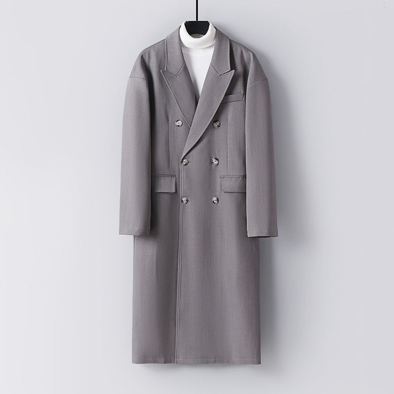 Herren Doppelreihiger Longline-Mantel aus Wollmix mit schmalem Schalkragen Shop Nory