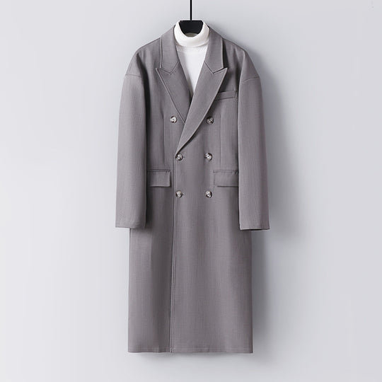 Herren Doppelreihiger Longline-Mantel aus Wollmix mit schmalem Schalkragen Shop Nory
