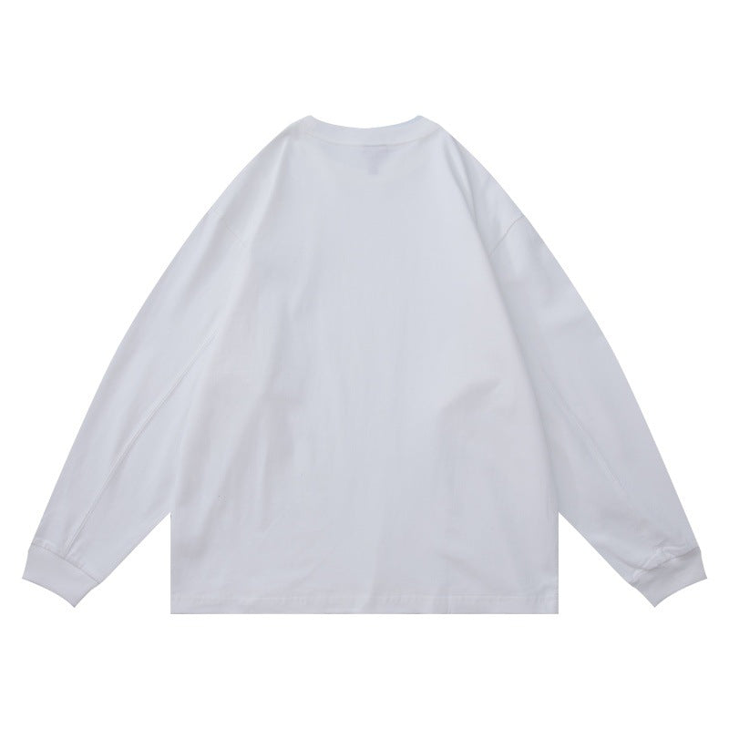 Unisex Oversize-Langarmshirt aus Baumwollmischung mit Bruststickerei und geripptem Rundhals Shop Nory