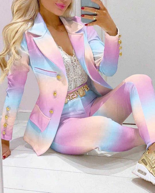 Damen Zweiteiliges Blazer-und-Hose-Set mit Schmetterlingsprint und glamourösem Glitzereffekt Shop Nory