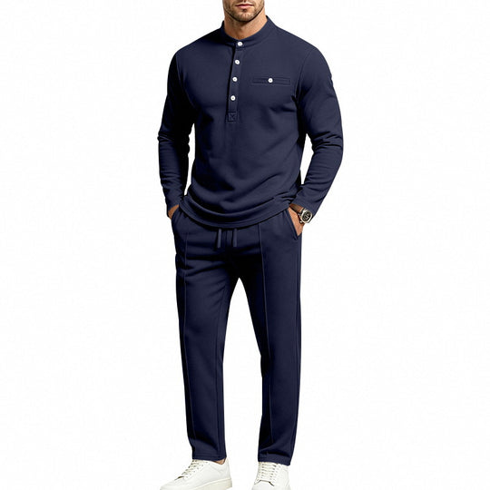 Herren Zweiteiliges Freizeitset mit Henley-Langarmshirt, Stehkragen und Komfort-Jogginghose Shop Nory