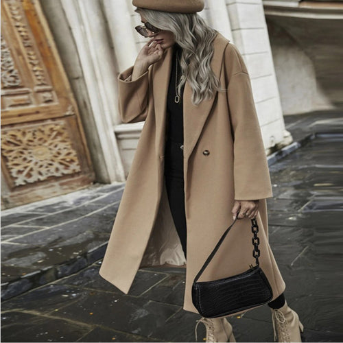 Damen Oversize Longmantel mit weiter Schulter und verdeckter Knopfleiste Shop Nory