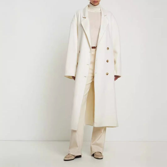Damen Oversize Zweireihiger Longcoat mit fallender Schultersilhouette und goldenen Zierknöpfen Shop Nory