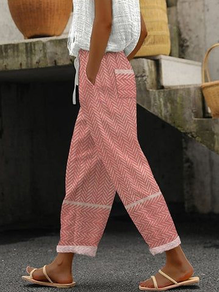 Damen Weite Leinenhose mit handgewShopnorytem Muster