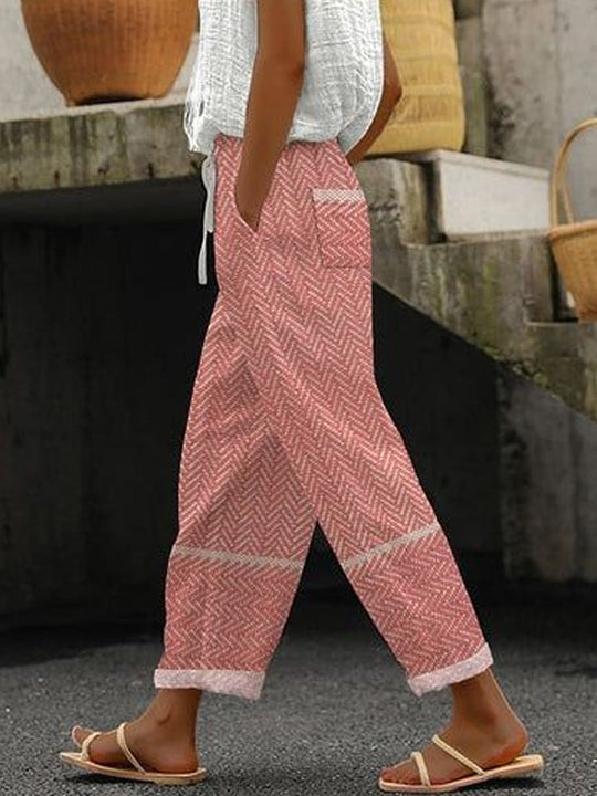 Damen Weite Leinenhose mit handgewShopnorytem Muster