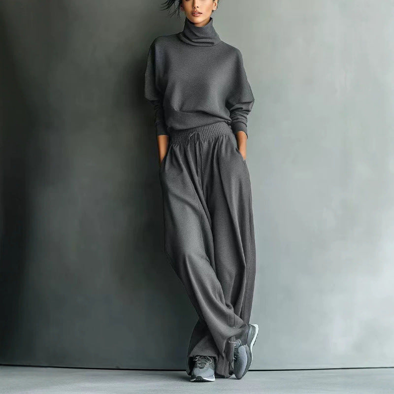 Damen Strick-Loungewear-Set mit Rollkragen und weiten Palazzo-Hosen Shop Nory