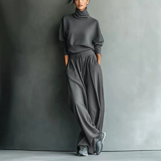 Damen Strick-Loungewear-Set mit Rollkragen und weiten Palazzo-Hosen Shop Nory