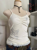 Damen Verspieltes Spaghetti-Träger Top mit Spitzendetails Shopnory