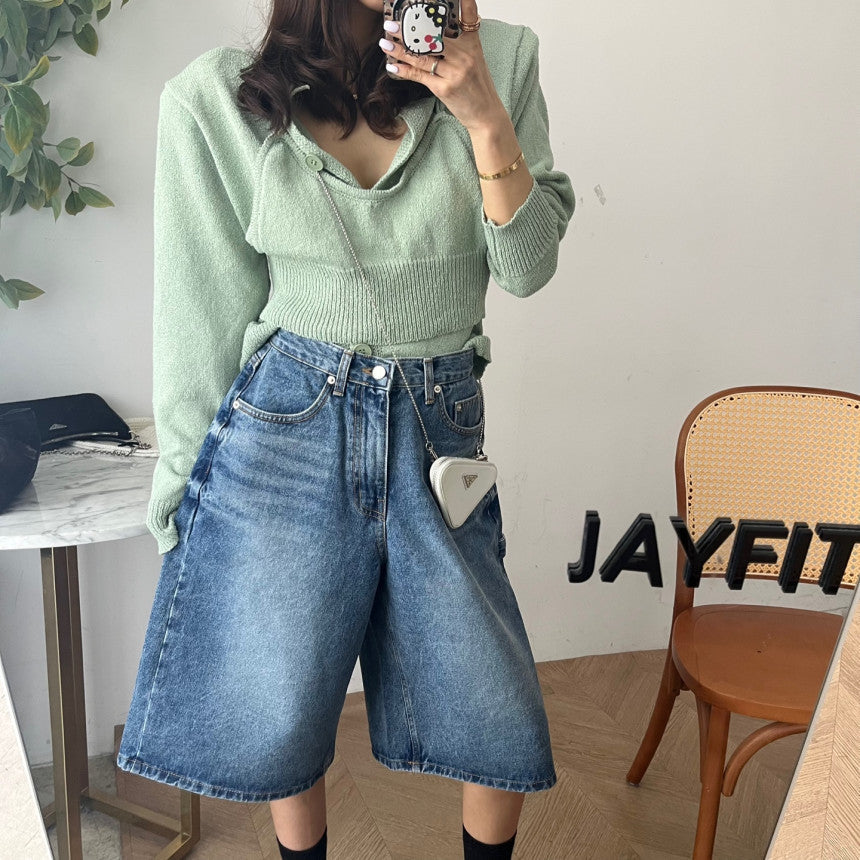 Damen Jeans Bermuda-Shorts im lässigen Stil mit hohen Taschen Shopnory