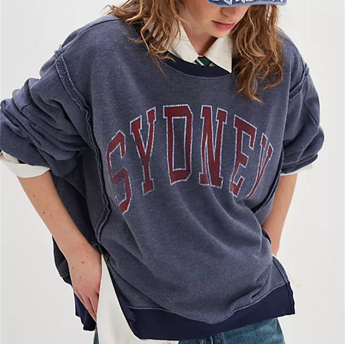 Damen oversized Sweatshirt mit Rüben-Print, ausgefransten Nahtakzenten und Daumenlochärmeln Shop Nory