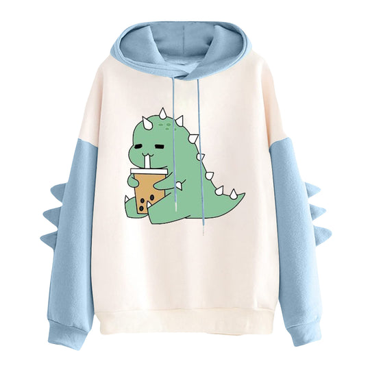 Damen nan Kapuzenpullover mit niedlichem Dinosaurier-Print und dreidimensionalen Ärmeldetails Shop Nory