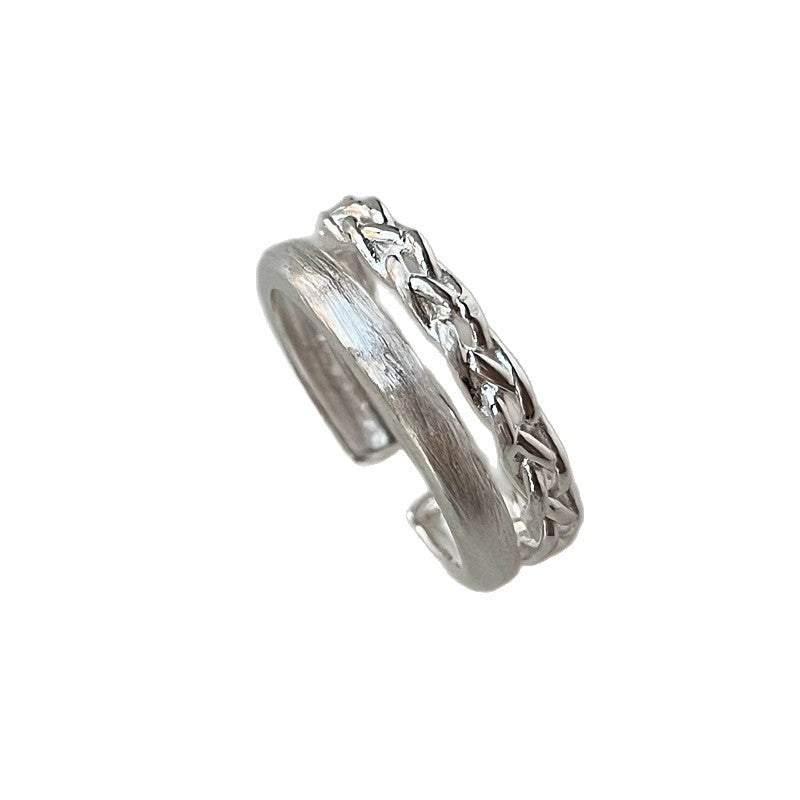 Damen Offener Silberring mit geflochtenem und glänzendem Design Shop Nory