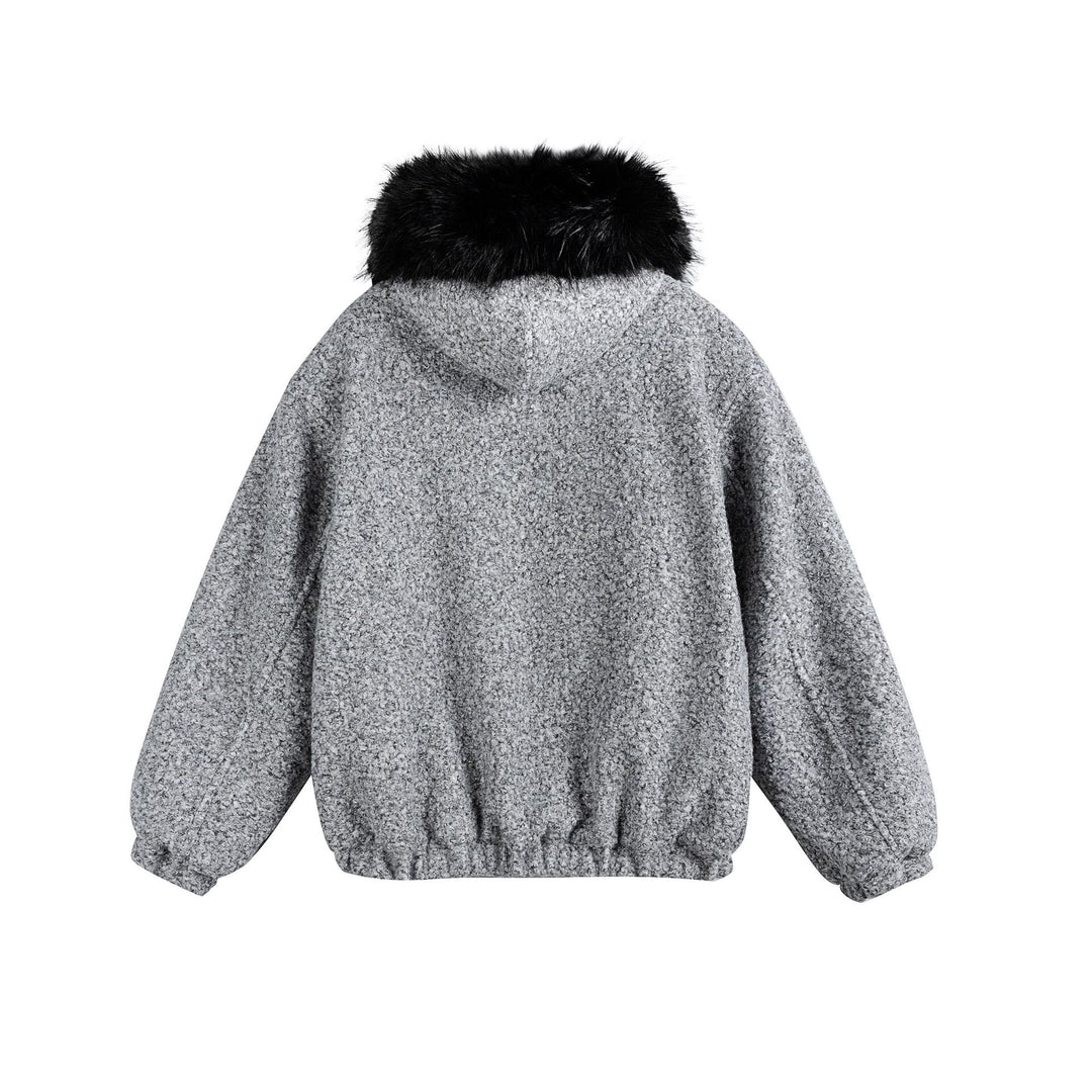 Damen Bouclé-Blousonjacke mit voluminösem Faux-Fur-Kragen und Thermofutter Shop Nory
