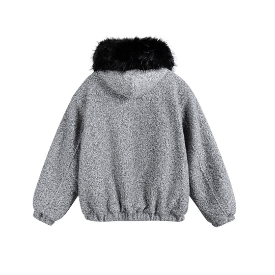 Damen Bouclé-Blousonjacke mit voluminösem Faux-Fur-Kragen und Thermofutter Shop Nory