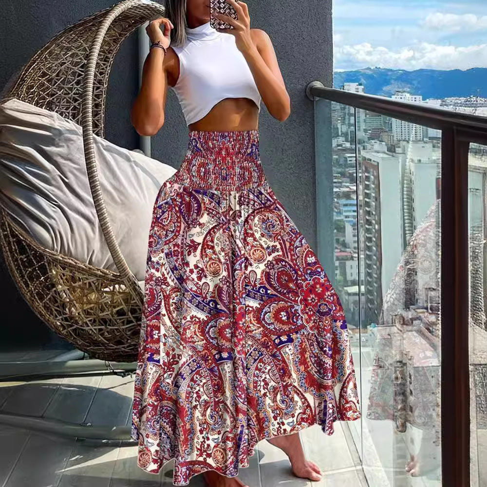 Damen Maxirock mit hohem Smokbund, weitem Fall und Paisley‑Print Shop Nory