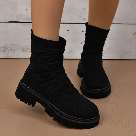 Damen Modische Stiefel mit strukturiertem Obermaterial und rutschfester Profilsohle