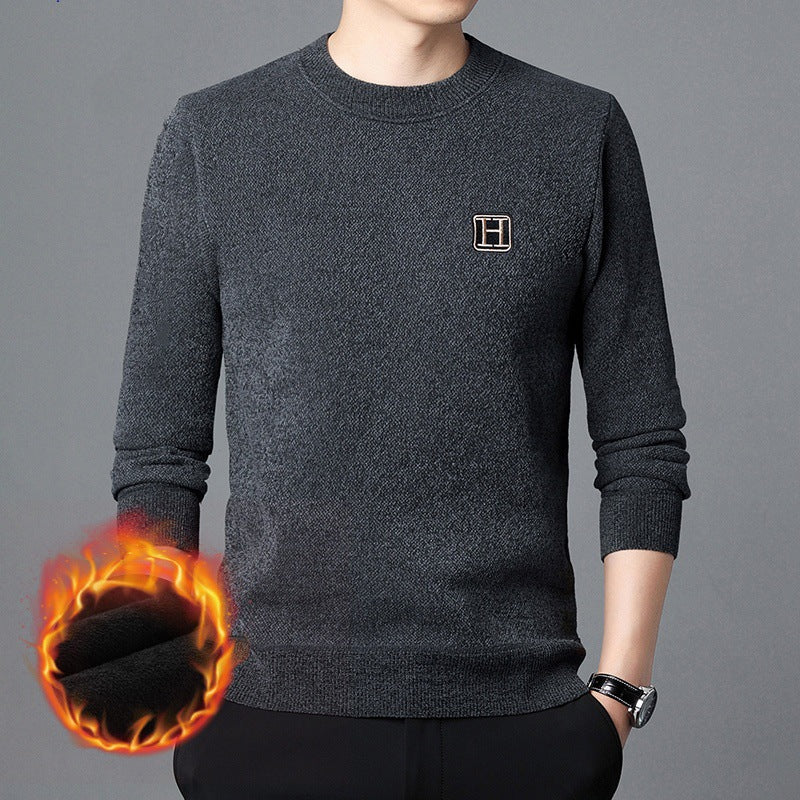 Herren Feiner Thermo-Rundhalspullover aus wärmendem Microfleece mit Slim‑Fit und Logopatch Shop Nory