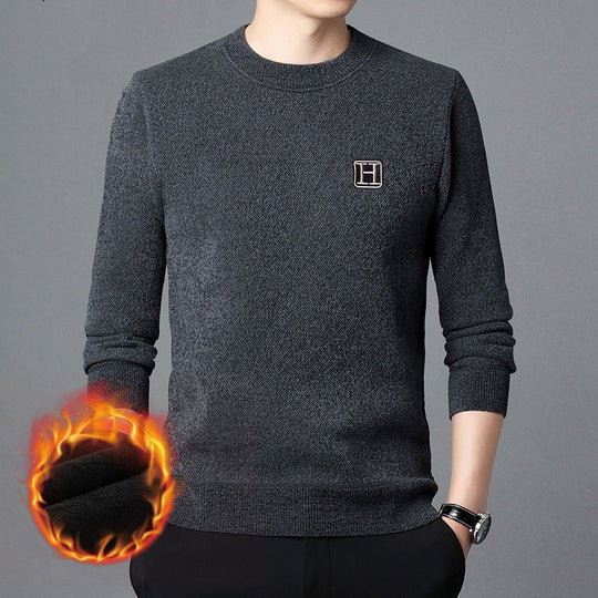 Herren Feiner Thermo-Rundhalspullover aus wärmendem Microfleece mit Slim‑Fit und Logopatch Shop Nory