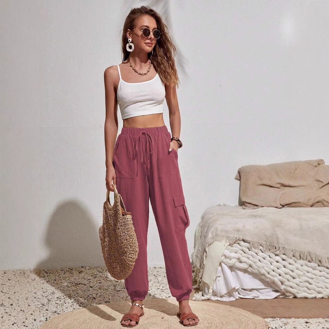 Damen Cargo-Jogginghose mit elastischem Bund, Kordelzug und aufgesetzten Taschen Shop Nory