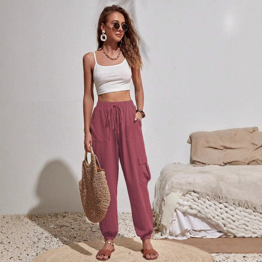 Damen Cargo-Jogginghose mit elastischem Bund, Kordelzug und aufgesetzten Taschen Shop Nory