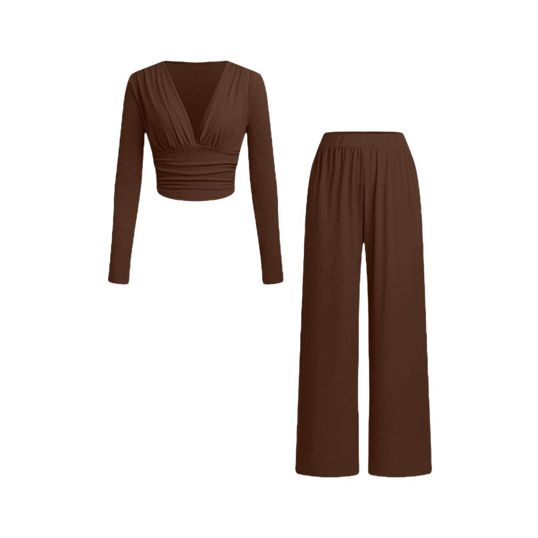 Damen lässiges und figurnahes Oberteil mit hochtaillierter Hose