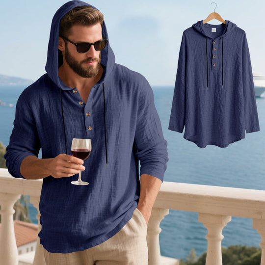 Herren lässiges Kapuzenshirt aus weichem Baumwollmix mit Knopfleiste und praktischen Taschen