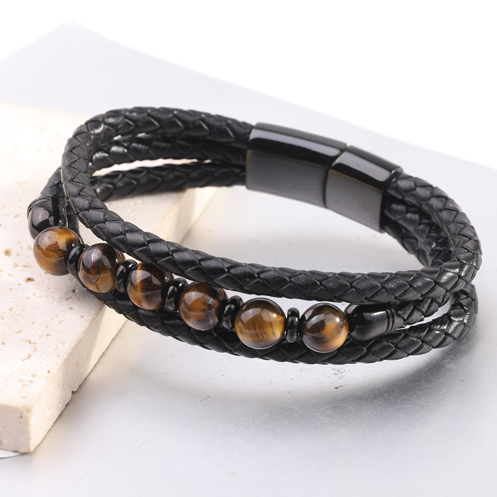 Herren Lederarmband mit geflochtenem Design und edlen Perlen Shop Nory