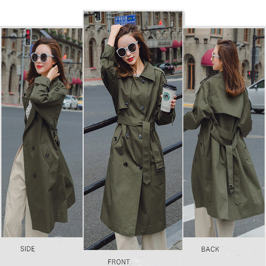 Damen Midilanger Trenchcoat mit taillierendem Bindegürtel und verstellbaren Manschetten Shop Nory