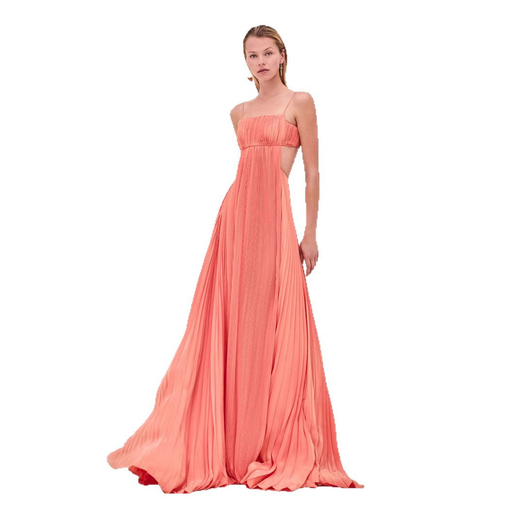 Damen Maxi-Kleid mit eleganter Plisseedetails und schmalen Spaghettiträgern