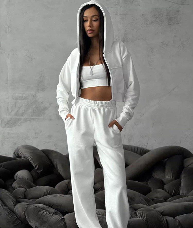 Damen Sportliches Zipper Hoodie und weite Jogginghose Set