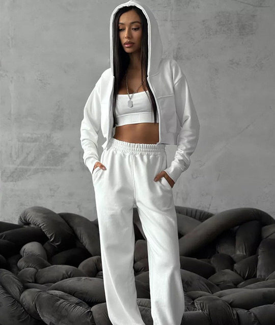 Damen Sportliches Zipper Hoodie und weite Jogginghose Set