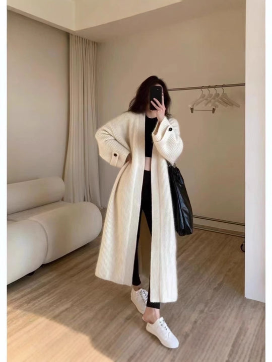 Damen Maxi-Longcardigan aus weichem Rippenstrick mit breiten Manschetten Shop Nory