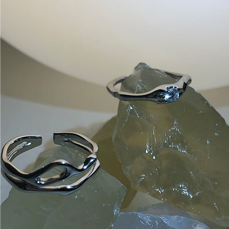 Damen Offener Ring mit elegantem Wellenmuster und funkelndem Zirkonia Shop Nory
