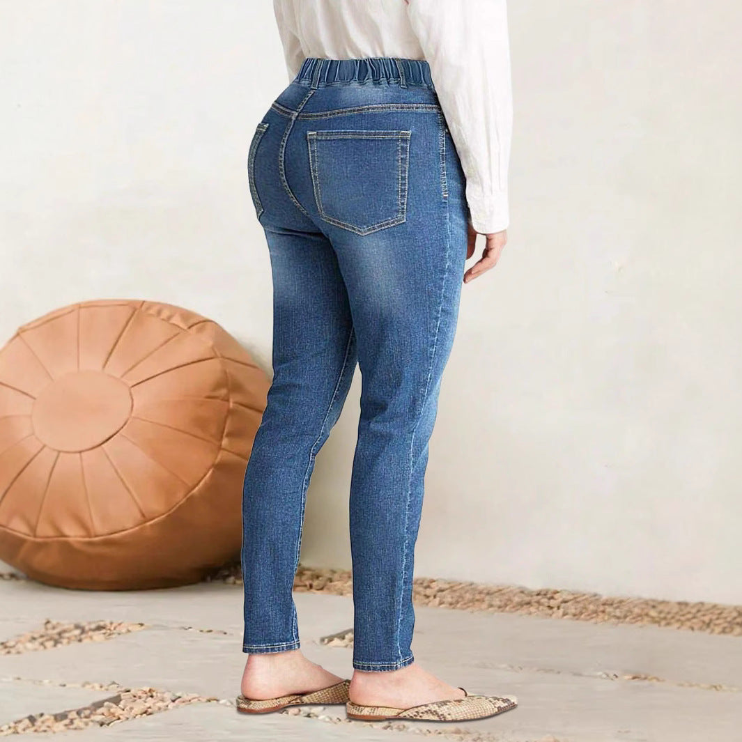 Damen hochgeschnittene Stretch-Jeggings mit elastischem Komfortbund und Gesäßtaschen Shop Nory