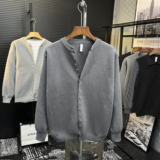 Herren Minimalistische Sweatcardigan mit verdeckter Druckknopfleiste Shop Nory