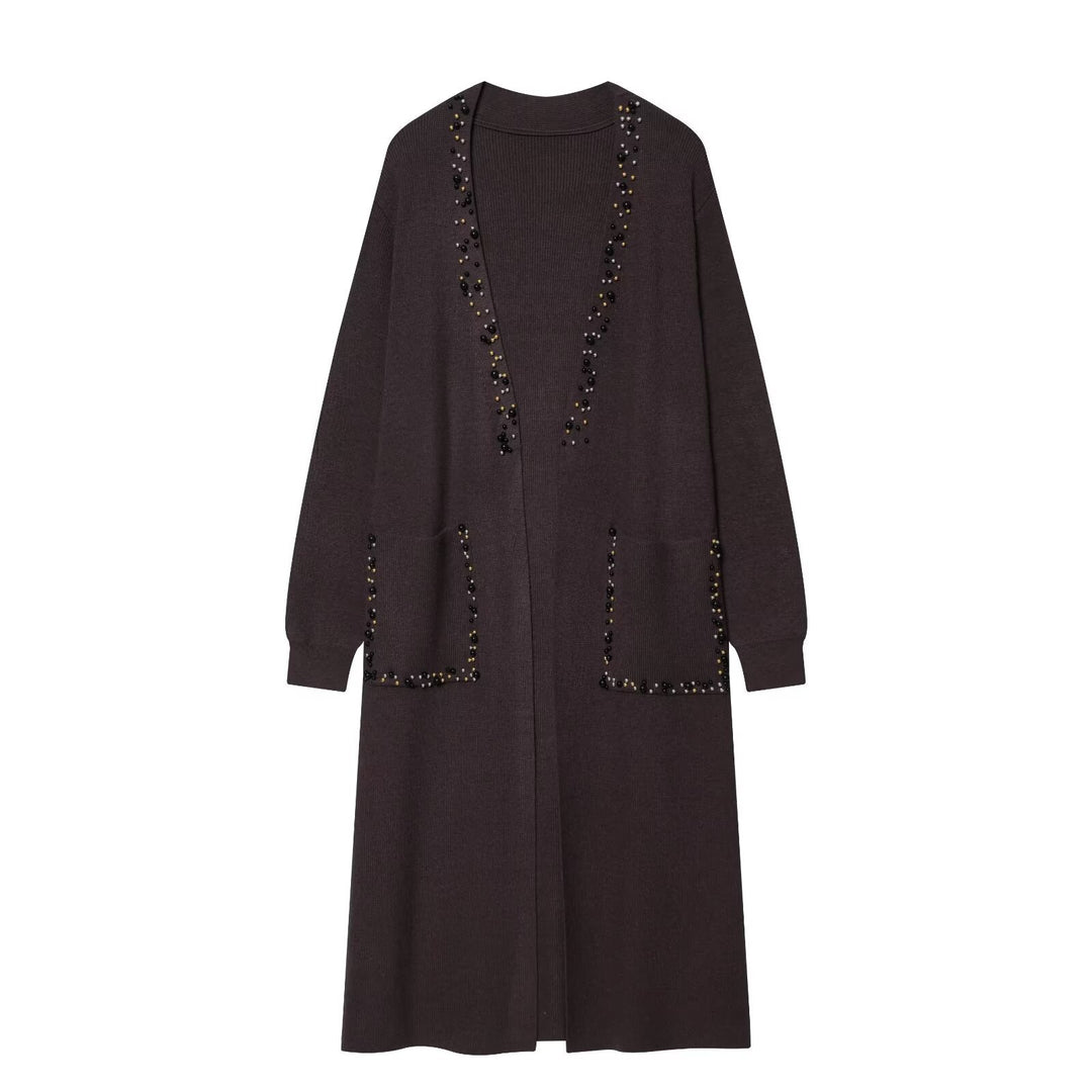 Damen langer Strickcardigan mit Perlenverzierung Shop Nory