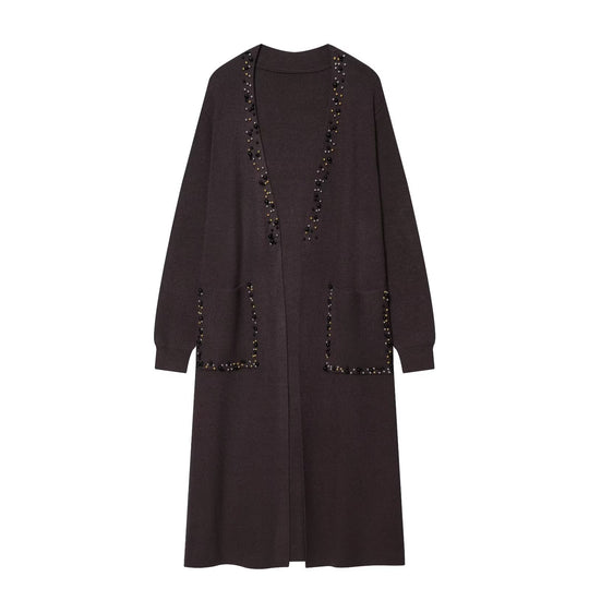 Damen langer Strickcardigan mit Perlenverzierung Shop Nory