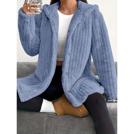 Damen Kapuzen-Teddy-Mantel mit Knopfleiste und Oversize-Schnitt Shop Nory