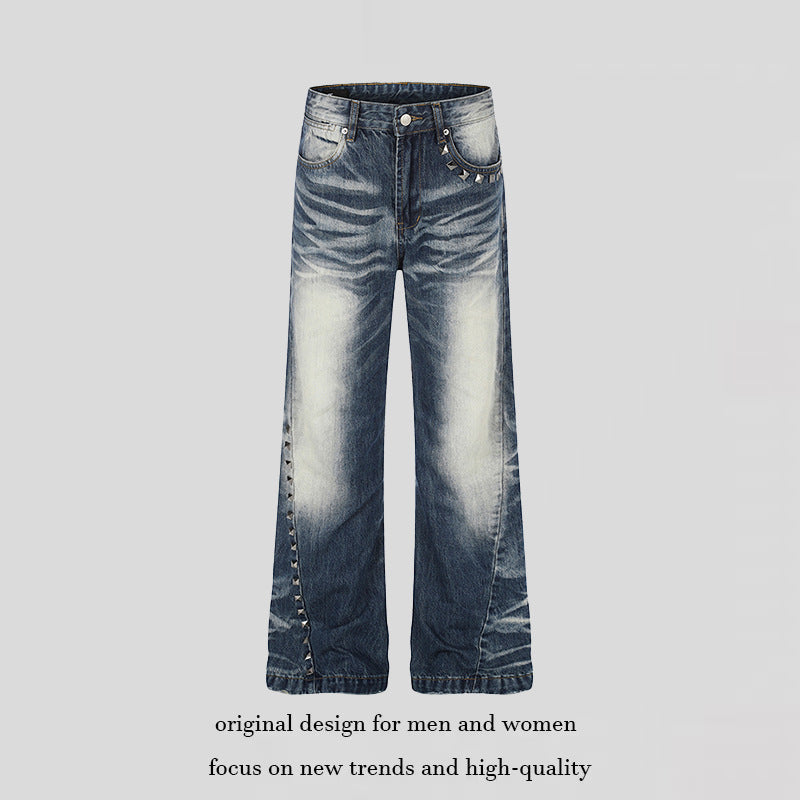 Damen Hochtaillierte weite Schlagjeans mit Used‑Waschung und Nietenbesatz Shop Nory