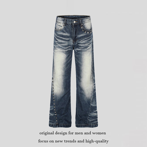 Damen Hochtaillierte weite Schlagjeans mit Used‑Waschung und Nietenbesatz Shop Nory