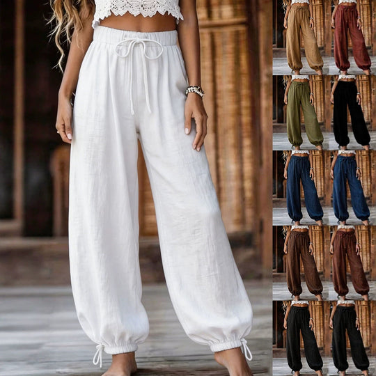 Damen Leichte Leinenhose mit weitem Bein und elastischem Bund Shop Nory