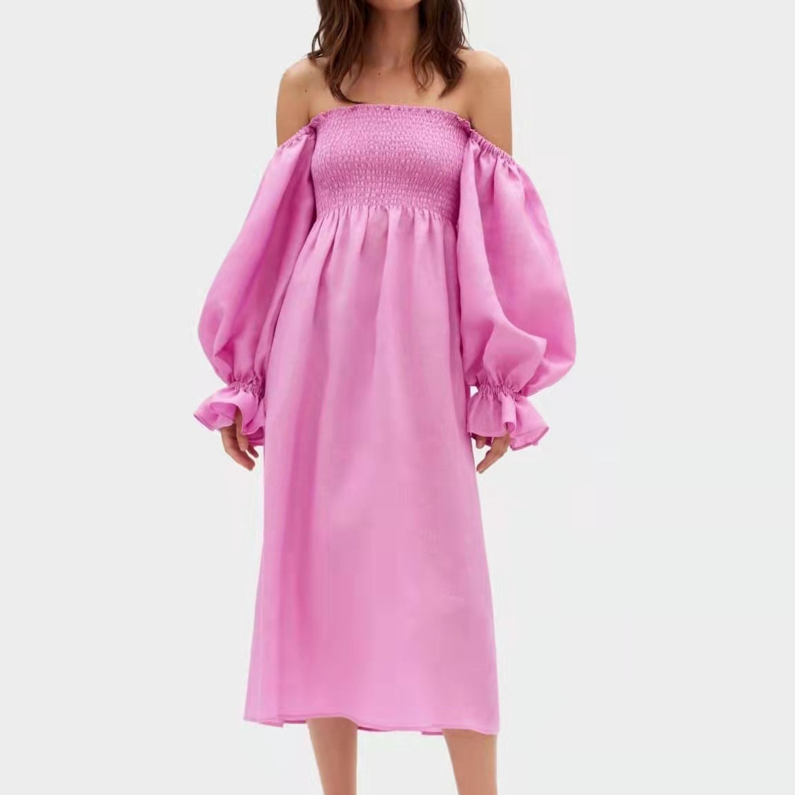 Damen Maxikleid mit Puffärmeln und elastischem Taillenbund