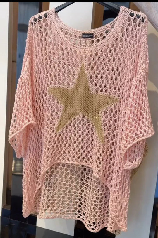 Damen nan oversized gehäkelter Pullover mit Sternapplikation und 3/4-Ärmeln Shop Nory